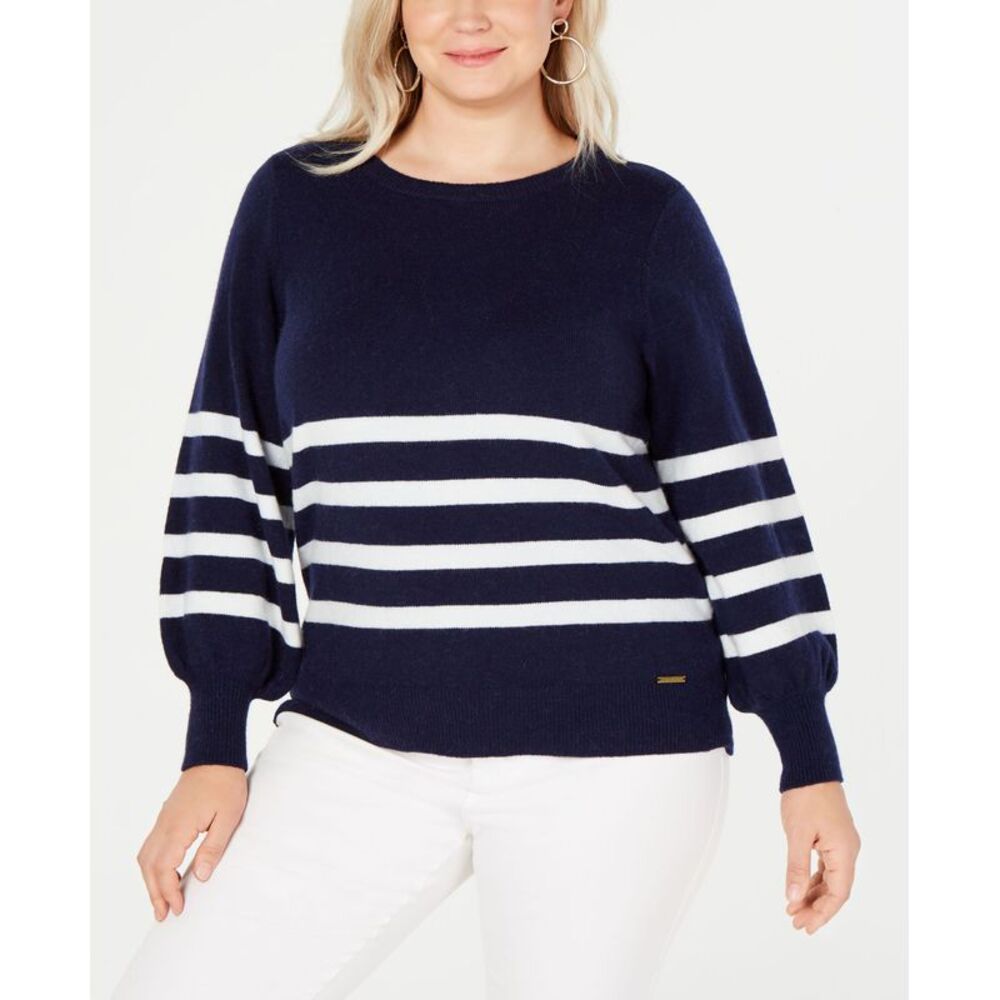 Michael Michael Kors Plus Size Striped Balloon Sleeve Sweater